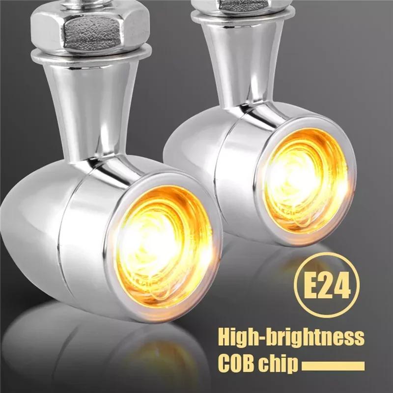 Motorcycle LED Turn Signal Light Chrome Bullet Moto Led Brake Stop Lights 8mm 12V Mini Signal Lamp For Honda Yamaha Cafe Racer
