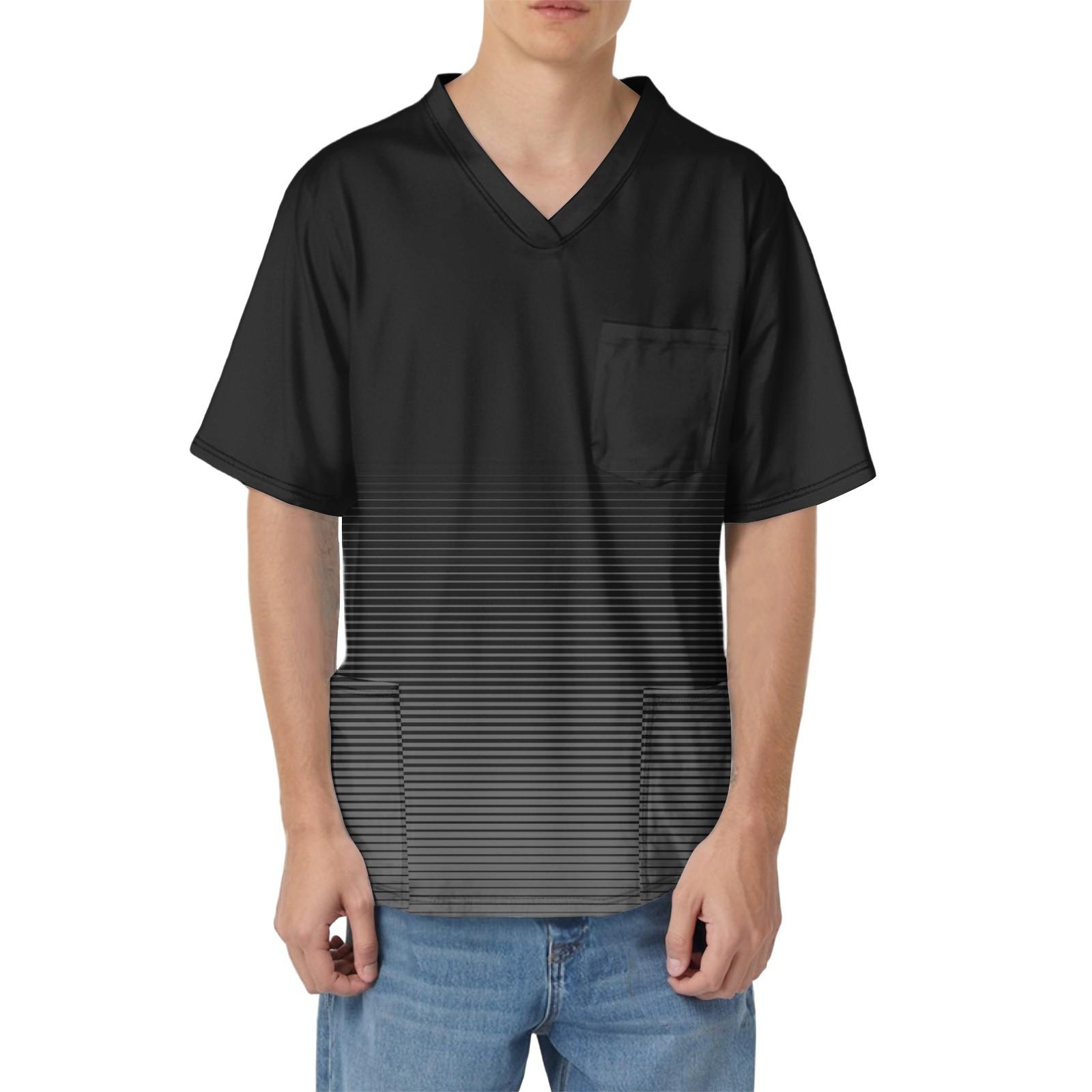 Men s Printing Short Sleeve V-neck Working Blouse Chest Pocket Carer Top M чёрный 1550₽