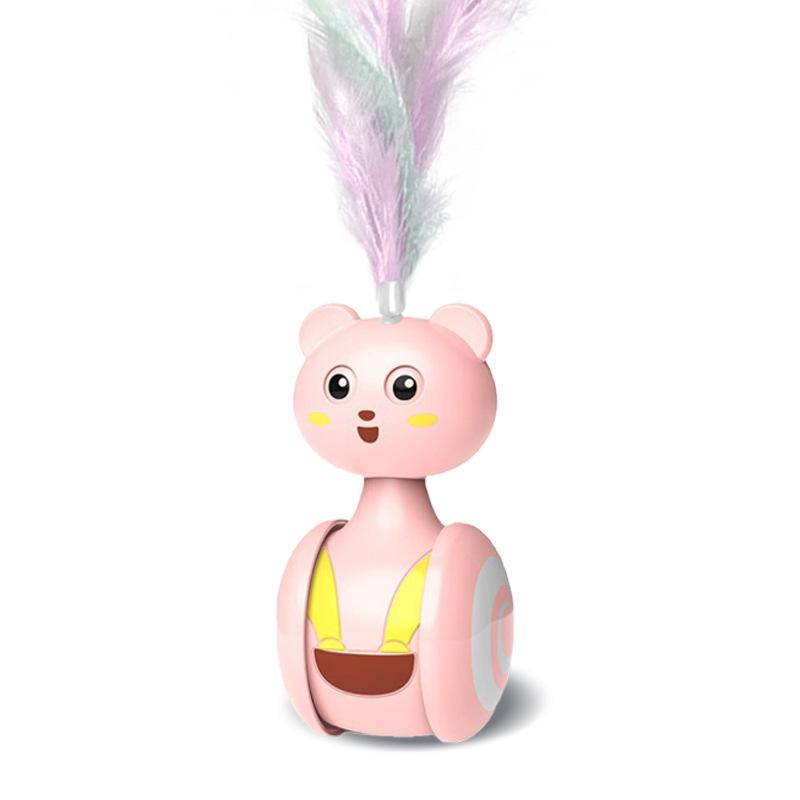 Interactive Tumbler Kitten Toy with Colorful Feather Teaser & Scratch Ball