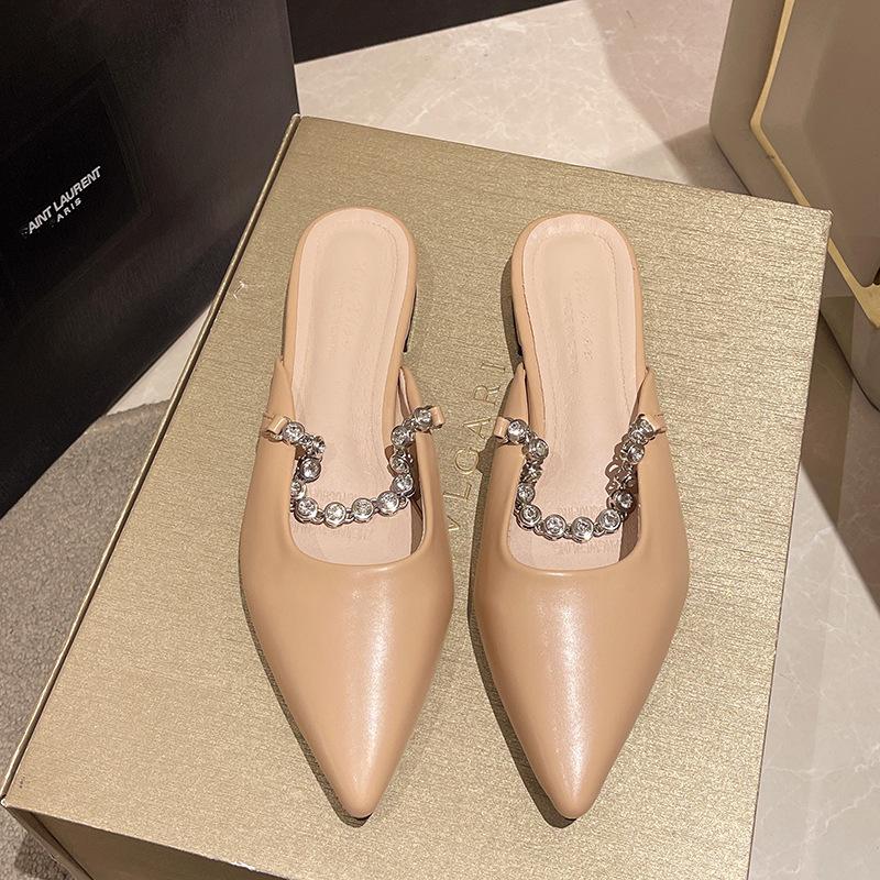French temperament silver rhinestone bag head half slippers women's shoes wear 2025 new summer low heel half support single shoes