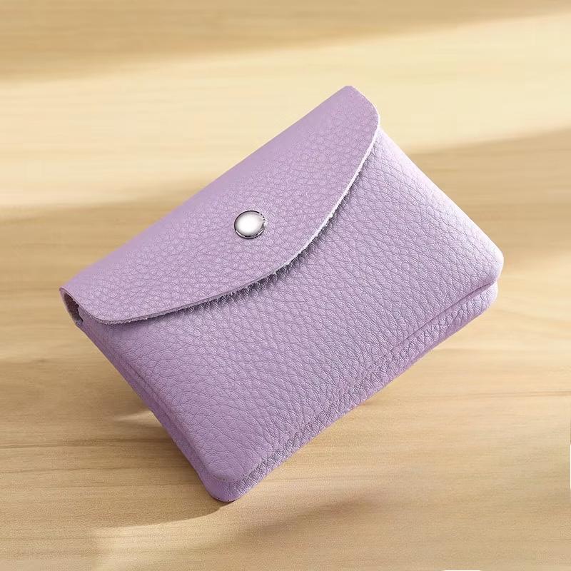 PU Leather Wallet Storage with Snap Button Minimalist Card Coin Check Receipt ID Tips Holder Organization PU Purse for Unisex