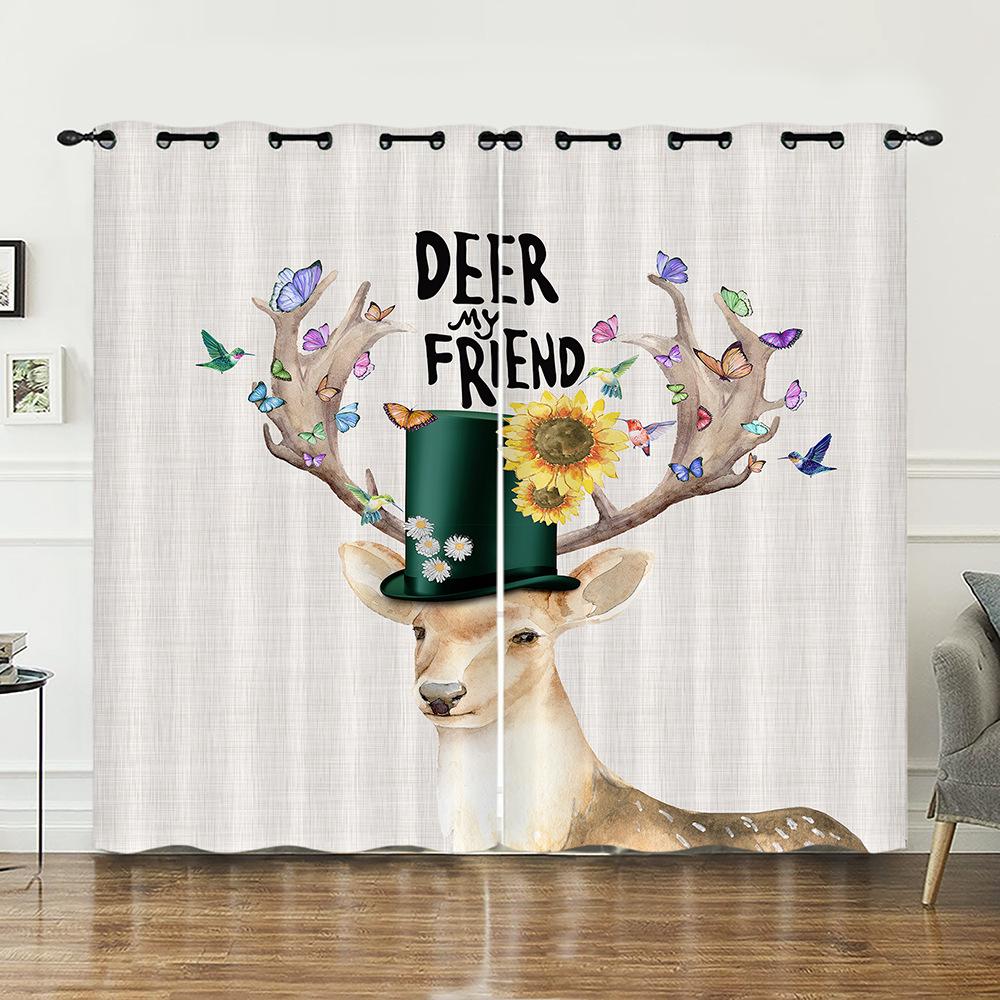 Curtains Animal Deer Pastoral Curtains Digital Printing Blackout Curtains No Punching