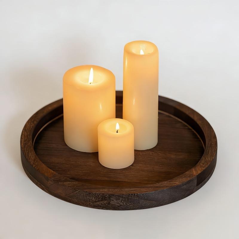 Rustic Round Wooden Serving Tray Farmhouse Decorative Candle Holder Tray for Coffee Table Bathroom Vanity and Home Decor