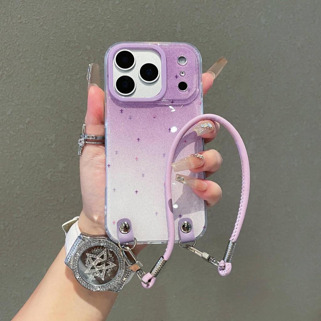 Ombre Color Double-Layer Anti-Drop iPhone 16 Pro Max Phone Case with Lanyard - Suitable for 15PM/17 Series.