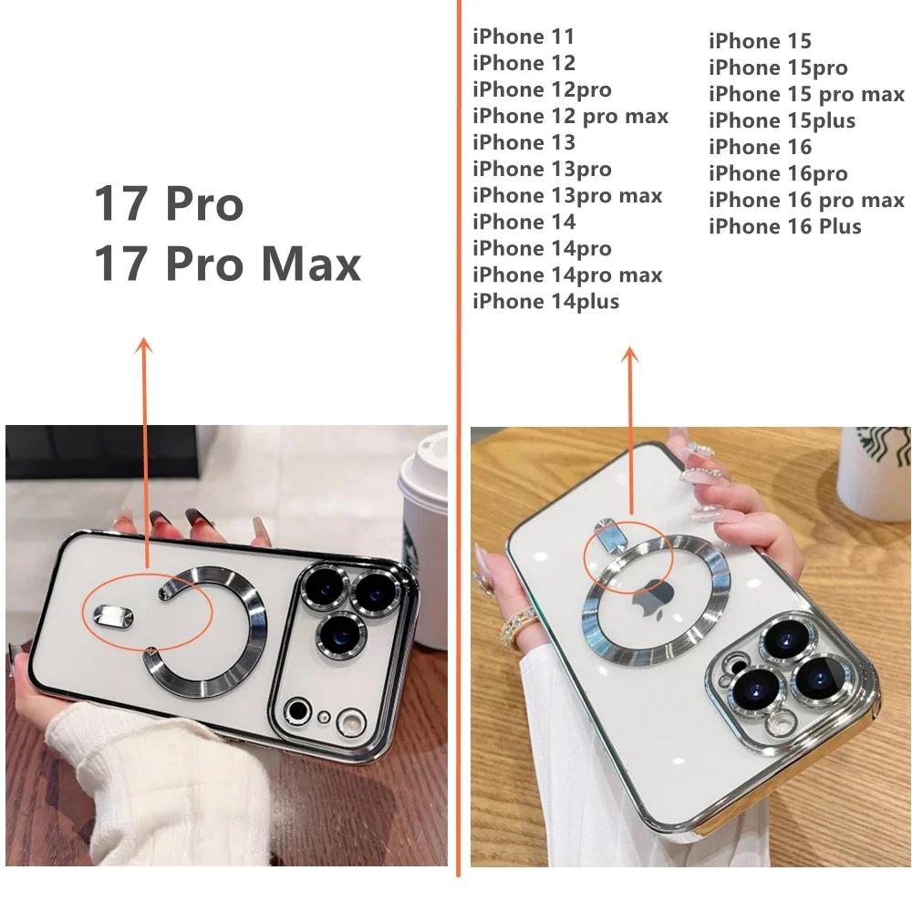 Luxus Galvanisiert Stoßfest Silikon Magnetisch Hülle Für iPhone 17 16 15 14 13 12 11 Pro Max Für Magsafe Kabelloses Laden Klare Hülle