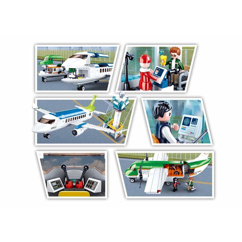 731PCS Aviation World Civilní letiště Montáž letadla Model Stavebnice Blok Stahování zavazadel Van Děti Diy Cihly Dárky pro hračku