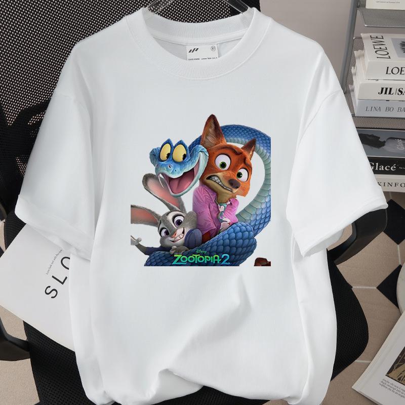 Hot Selling Cartoon Animal Print Pure Cotton T-shirt - 260g, Round Neck, Short Sleeve, Adult