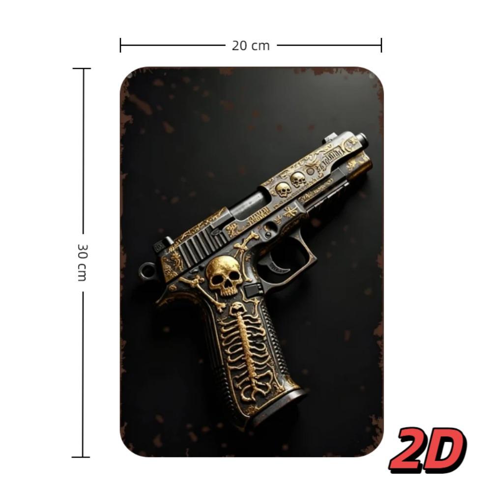 

Вінтажний металевий жестяний знак 2D Тактичний пістолет Настінне мистецтво для чоловічої кімнати, бару, гаража 20x30cm（7.8x11.8inch）