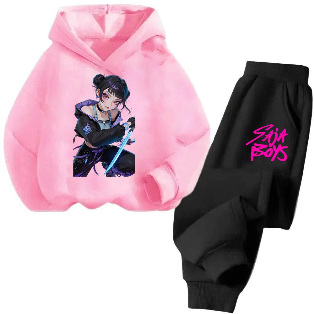 Kpop Hexenjagd Cartoon Mode Jungen Mädchen Lässig Locker Bedruckt Warm Bequemes Hoodie Hosen Set