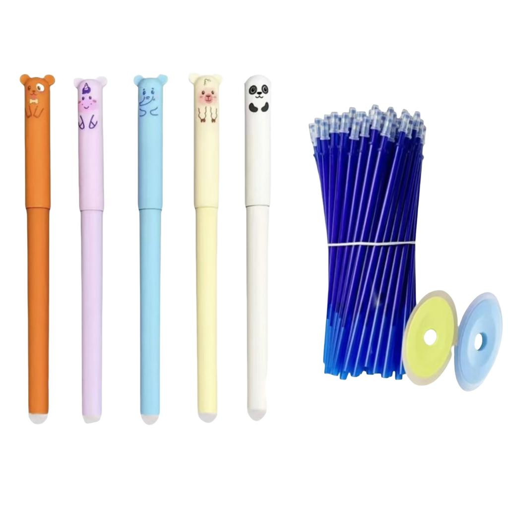 Erasable Gel Pen Thermal Easy-Rub Gel Pen Cute Cartoon Eraser Set With No-Waste Eraser 0.5mm Pen Tip 20ml