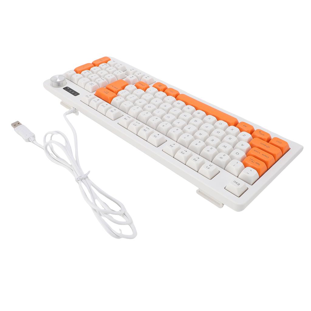 Keyboard 93 Keys Dynamic RGB Backlit Ergonomic Design Wired Gaming Keyboard with Volume Knob for Laptop