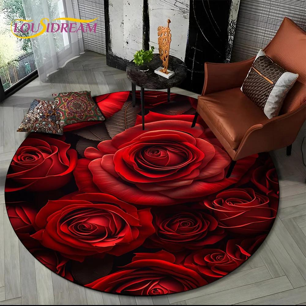 Covor rotund 3D Lux Floarea Soarelui Trandafir Nordic Margaretă pentru Decor Sofă Living Dormitor, Covor Zonă Copii Covoraș de Podea Antiderapant Cadou