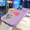 Slim Skin Feeling Cartoon Pink Flower Soft Silicone PU Leather Cover Phone Case for iPhone Samsung Huawei Honor Xiaomi Redmi OPPO Realme Vivo