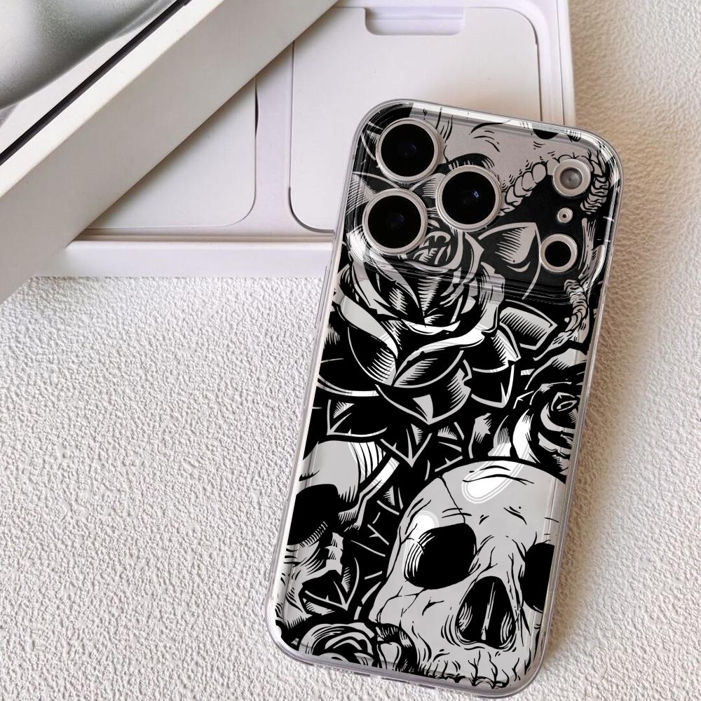 Cool Skull Phone Case For iPhone 17 16 15 14 13 12 Pro Max Plus With Magnetic Crystal Clear Case Wireless Charge