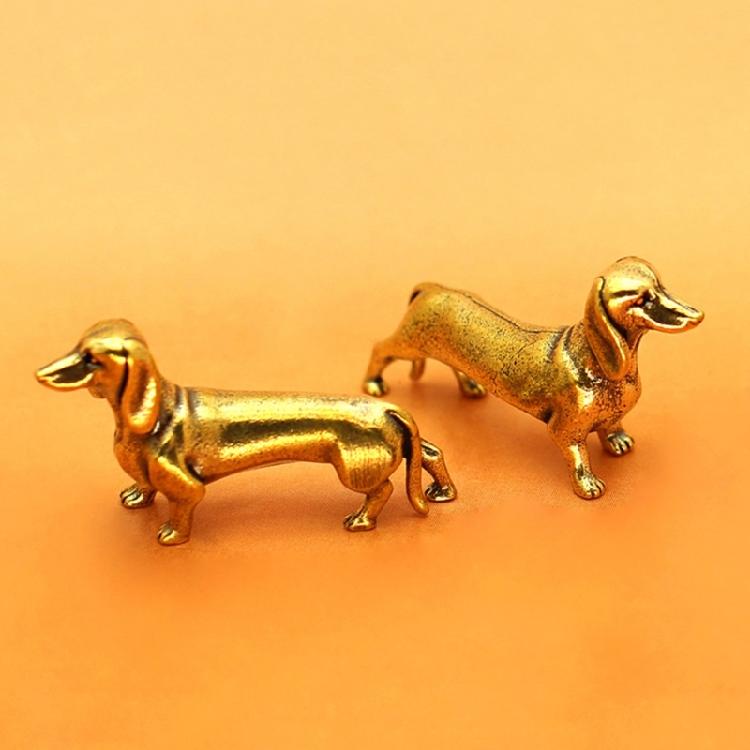Set of 2 Artistic Brasses Dachshund Miniature Figurine Solid Coppers Animal Sculpture for Home Decors Collectible Ornament