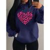 Pink Leopard Print Heart Printing Hoody Women Fashion Oversized Hoodie Pullover Autumn Fleece Clothes