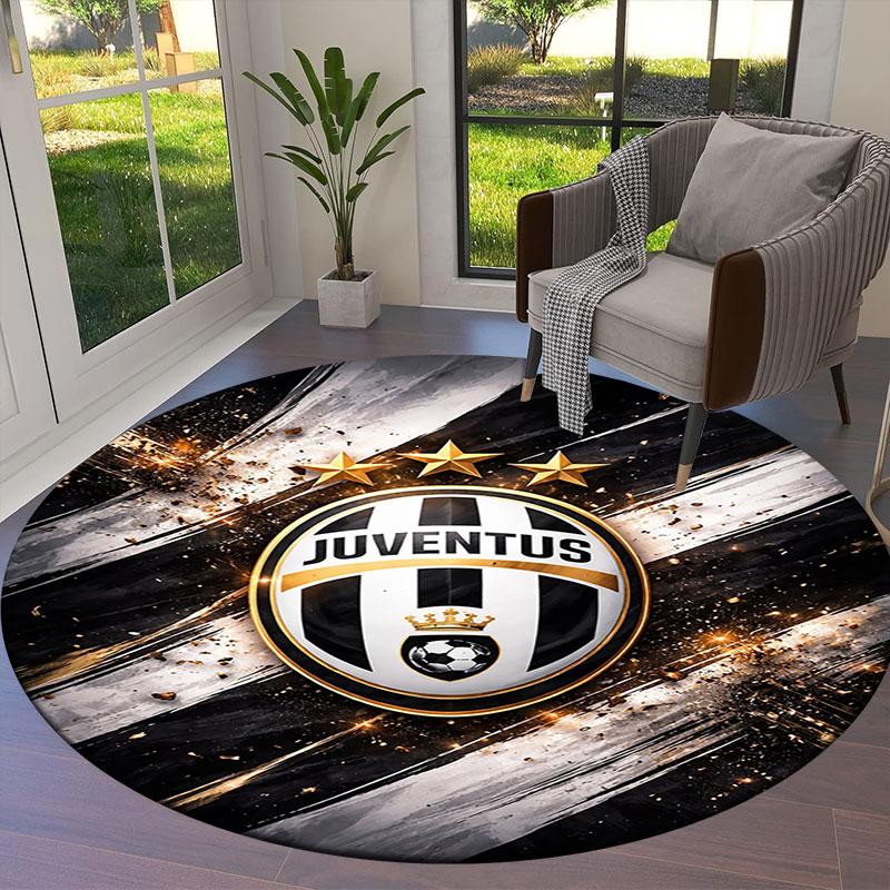 Juventus Football Club Round Area Rug,Carpet Rug for Living Room Bedroom Sofa Playroom Decor,Non-slip Floor Mat