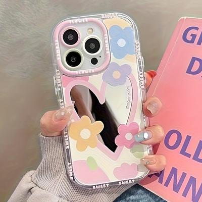 Coque de téléphone Coréenne Couleurs Mignonne Fleur Miroir Pour iPhone 11 13 12 14 15 16 17 Pro Max XS XR 7 8 Plus Jolie Coque Rigide antichoc