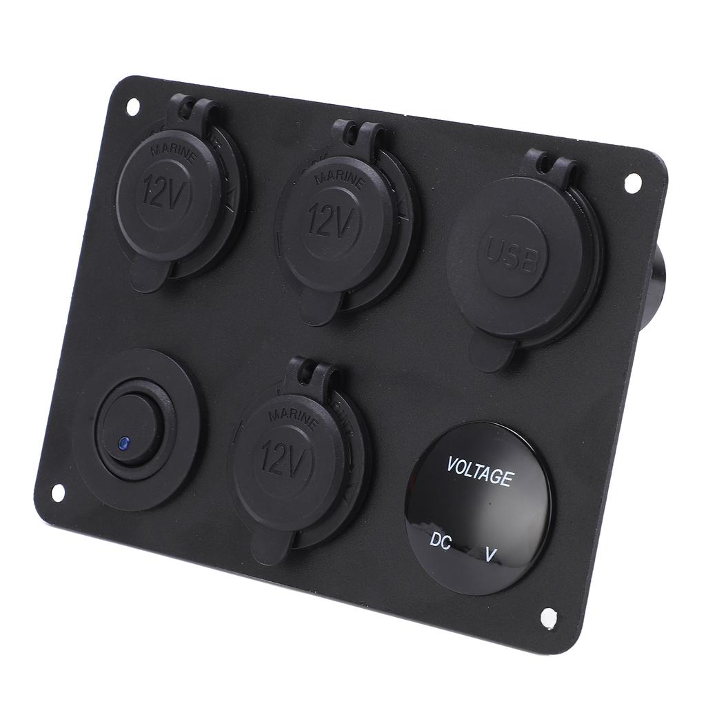 Switch Panel 6 Gang Waterproof LED Digital Display Voltmeter USB On Off Kit for Car RV Yacht