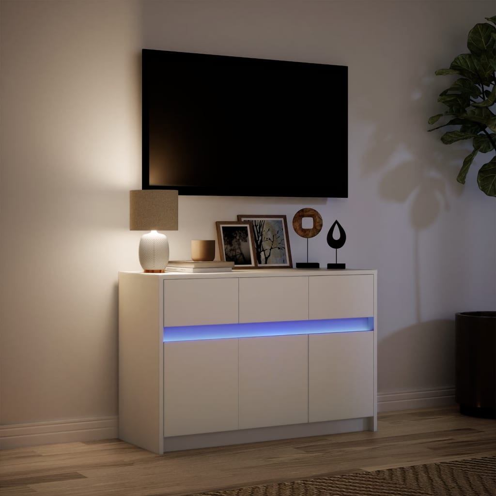 Vidaxl TV Cabinet with LED, White, 91X34X61 Cm, Wood-based Material