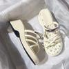 Slope Heel Thick Sole Cover Toe Cool Slippers Women's Summer Wear New Small Height Increase Lace Moon Beach Sandals