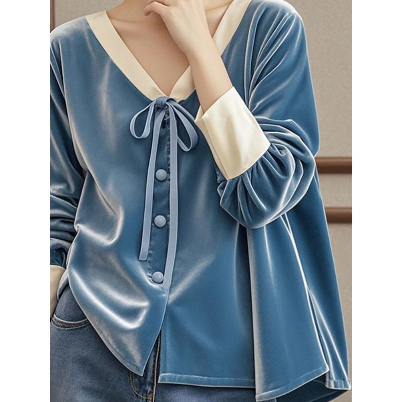 French Loose Comfortable and Fashionable Shirt Women Pull-up Long-sleeved Casual Top