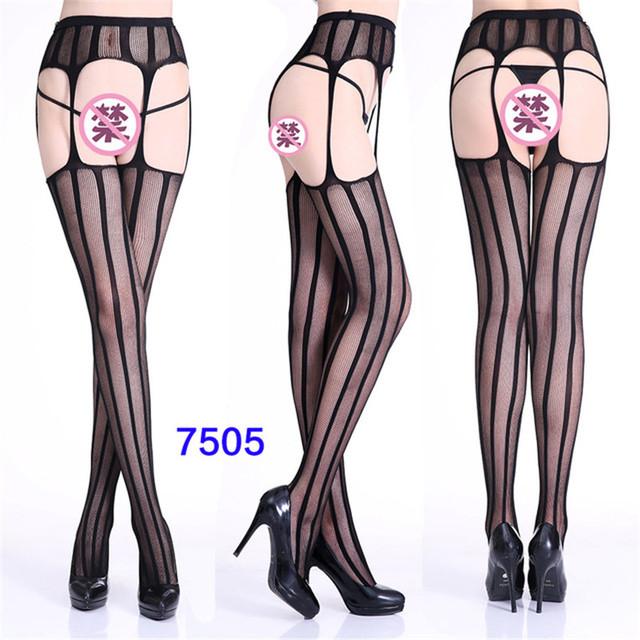 Sexy Lingerie Women's Fishnet Stockings With Garter Belt Summer Thin Lace Patterned Mesh Tights Female Black Suspender Pantyhose