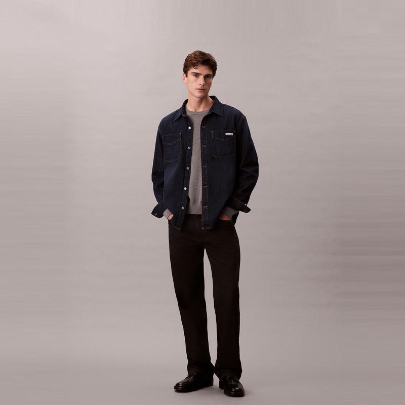 Calvin Klein American Vintage Label Patch Pocket Cotton Denim Shirt Men shirts 4RD709G
