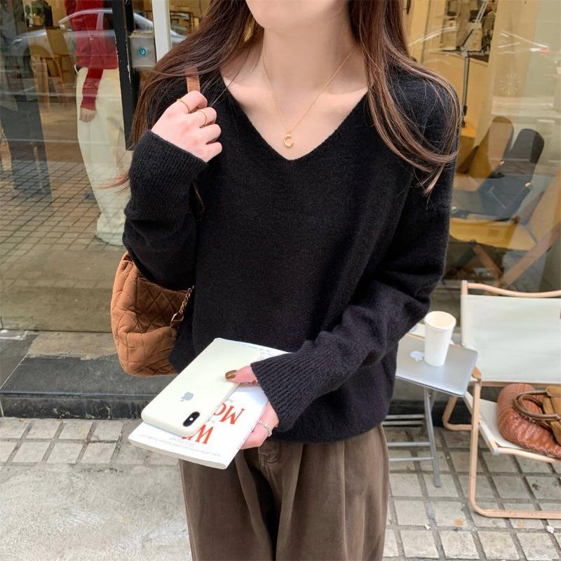 Chic Collar Knitted Bottoming Shirt Women's Spring Age-reducing Versatile Top Loose Soft Waxy Inner Sweater