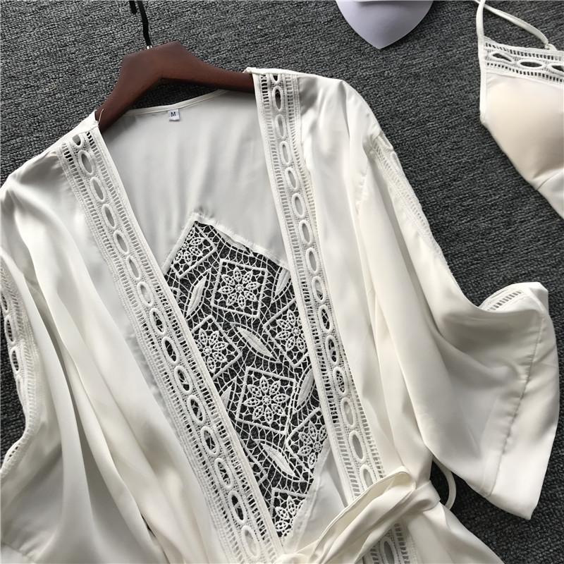 MAITA Sexy Sling Pajamas In Spring, Women's Nightgown with Chest Pad, Ice Silk Long-sleeved Pajamas, Two-piece Suit, Home Clothes