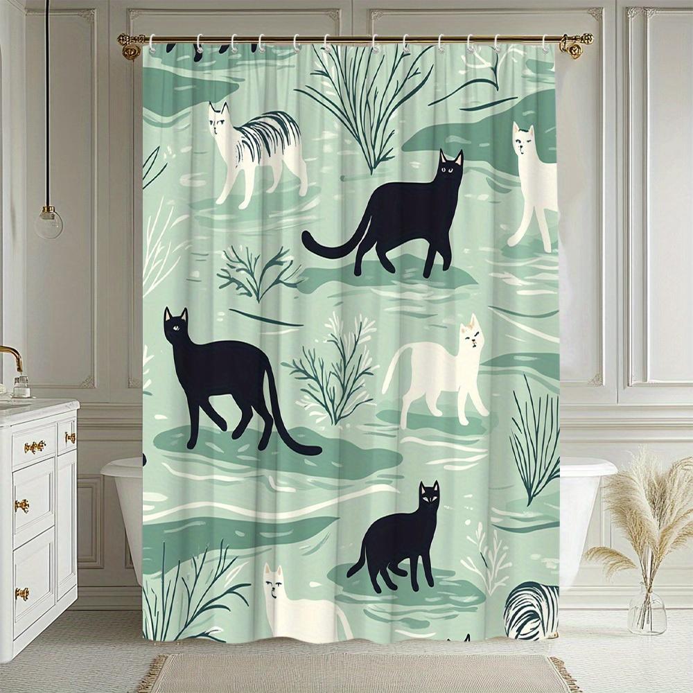1Pc Animal Shower Curtain Black And White Cat Pattern Bathtub Partition Hanging Cloth Curtain Vivid Natural Landscape Bathroom