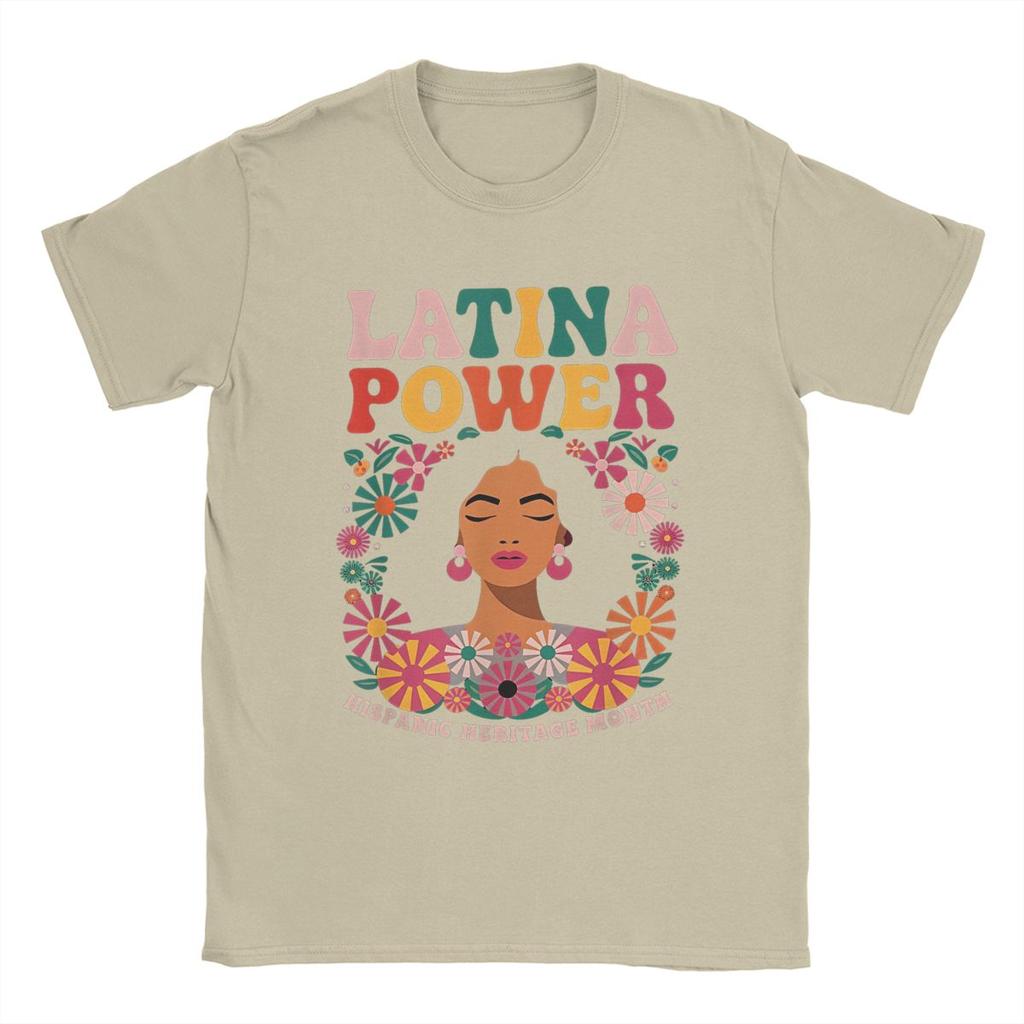 Men T-Shirts Latina Power Women Flowers Unique Cotton Tee Shirt Short Sleeve Hispanic Heritage Month T Shirts merchandise Gift
