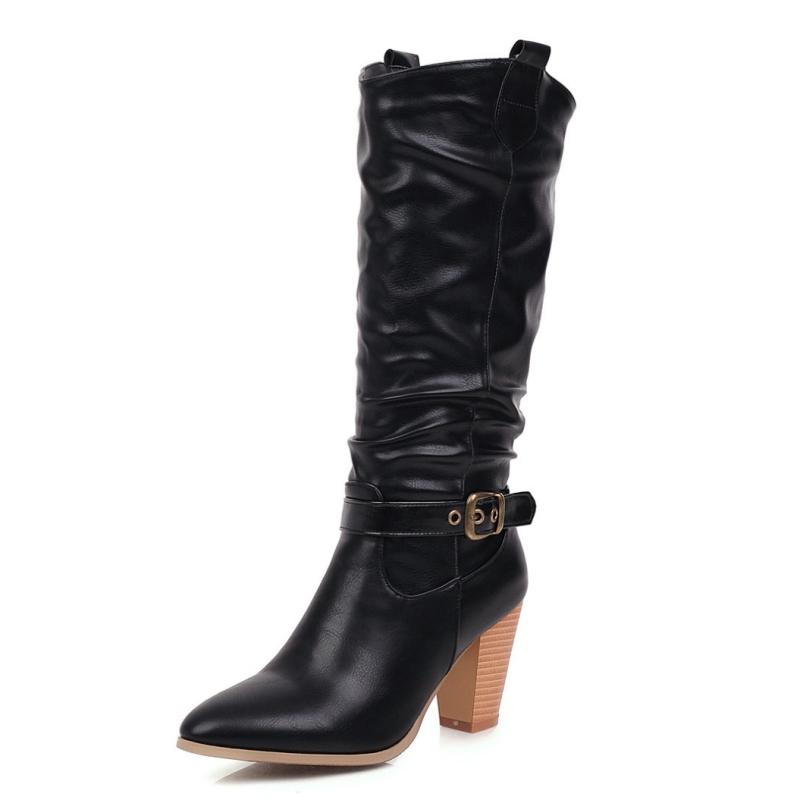 Pleated Woman's High Boots Shoes Fashion Knee High Boots Autumn Winter Gray Beige Heels Long Shoes Lady Large Size 45
