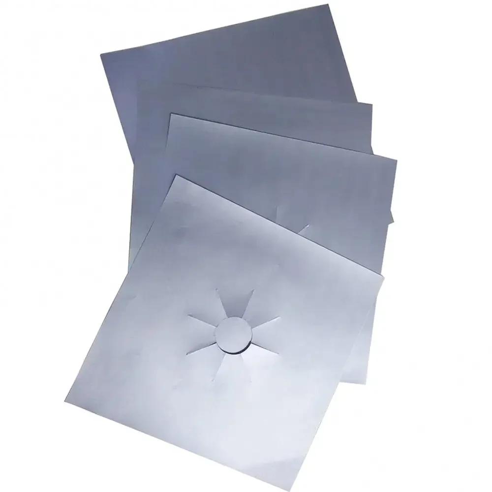 Square Reusable Protector 4 Pcs Foil Gas Hob Liner Easy Clean Pad