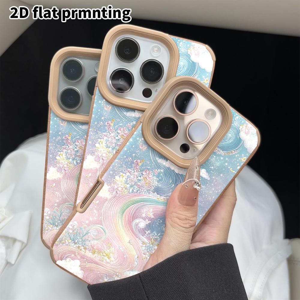 Phone Case: 2D flat lambskin suitable for iPhone 18 17 16 15 14 13 Pro cases, dreamy flow patterns, pink-purple shimmering sea, Christmas and Hallowee