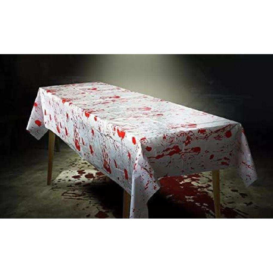 Grabo Bloody Zombie Rectangular Tablecloth, 108 x54in, Polyethylene, White, Halloween Party Supplies Decoration