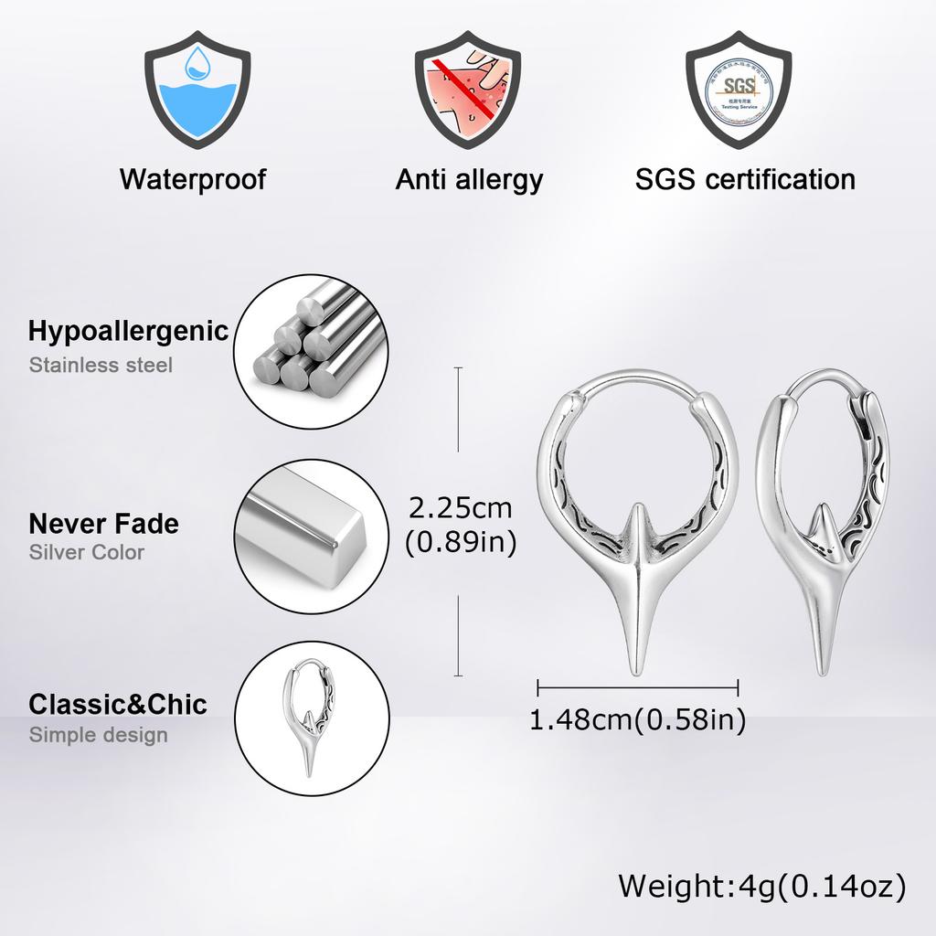 Stainless Steel Huggies Earring for Men Boys,Punk Silver Color Hoop Earring,Perforable Earring