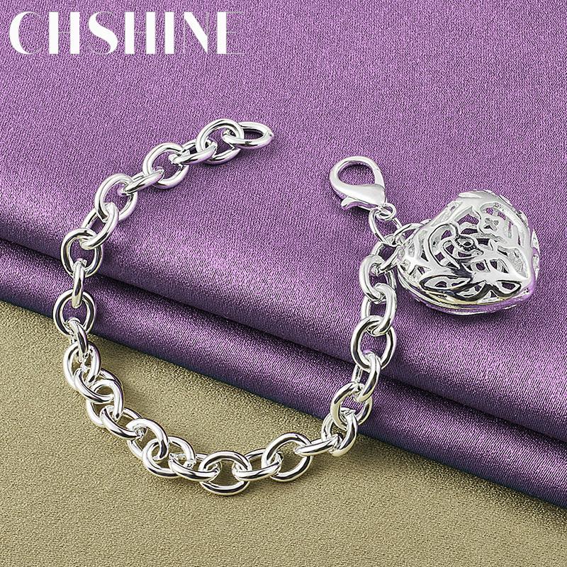 CHSHINE 925 Sterling Silver Charm Hollow Heart Bracelet for Women Wedding Party Fashion Jewelry