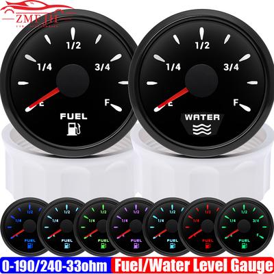 7 Color Backlight 52MM Fuel Level Gauge 0-190 Ohm Water Tank Gauge Meter Indicator 240-33 Ohm Oil Level Meter Auto Car Gauge