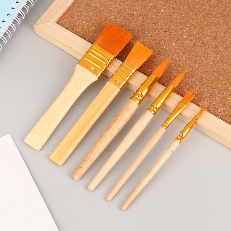 6Pcs Portable Watercolor Brushes Wooden Handle Paint Brush Oil Acrylic Painting