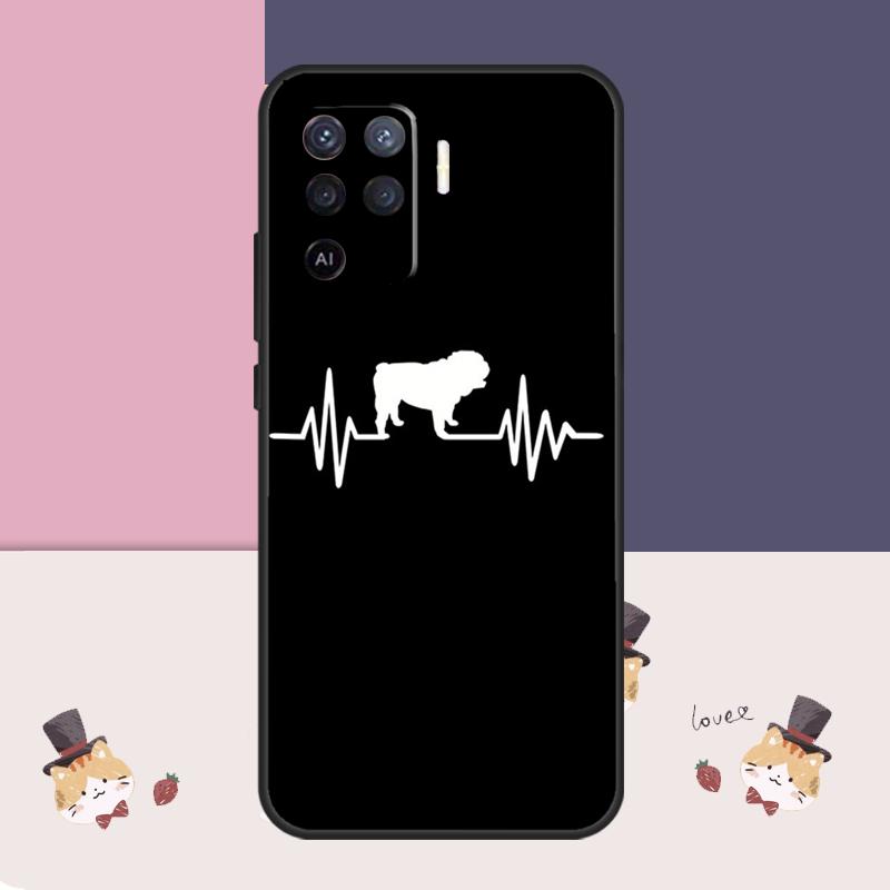 English Bulldog Heartbeat Case For Oppo A38 A58 A78 A98 A54 A74 A94 A18 A57 A17 A77 A80 A60 A40 A96 A76 A16 A15 A5 Pro