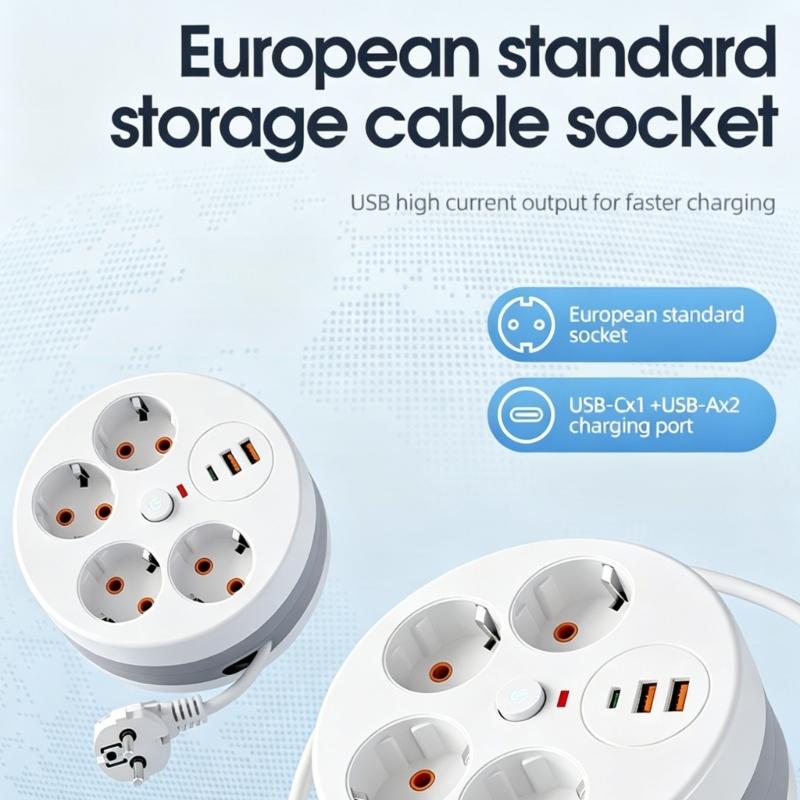 Power Extension Block Intelligent Design 4 Outlet 3 USB Charging Port 280Cm Adjustable Length Cable with Protections