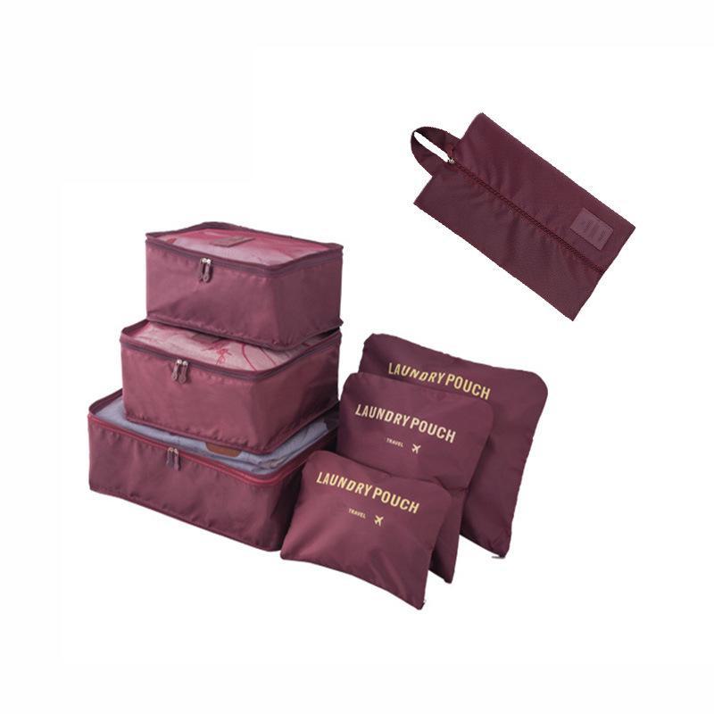"Portable Travel Luggage Organizer: 7-Piece Storage and Shoe Bag Set"