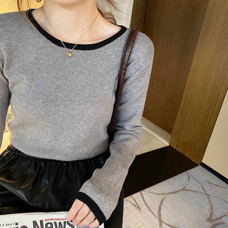 Base Knitted Sweater for Women Autumn and Winter Round Neck T-shirt Top Versatile Slim Sweater