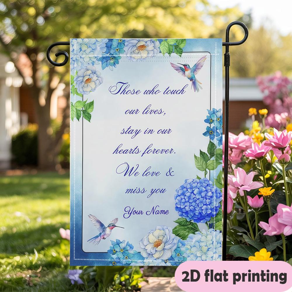 Personalized Memorial Garden ag Hydrangea Hummingbird Memorial Quote, Double Sided Outdoor Yard Decor