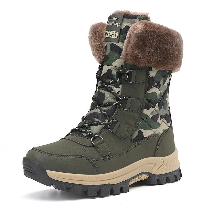 New Fleece Camouflage Snow Boots Outdoor Non-slip High Top Cotton Shoes Large Size Thick Warm Snow Boots Platform Shoes C1330