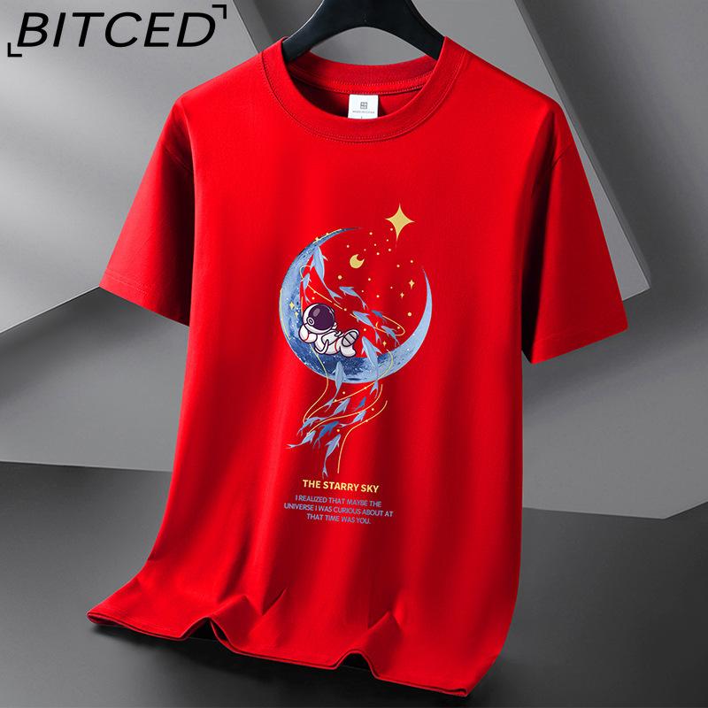 BITCED Kortermet t-skjorte i bomull for menn mote løs halvermet skjorte med trykt medfølende skjorte