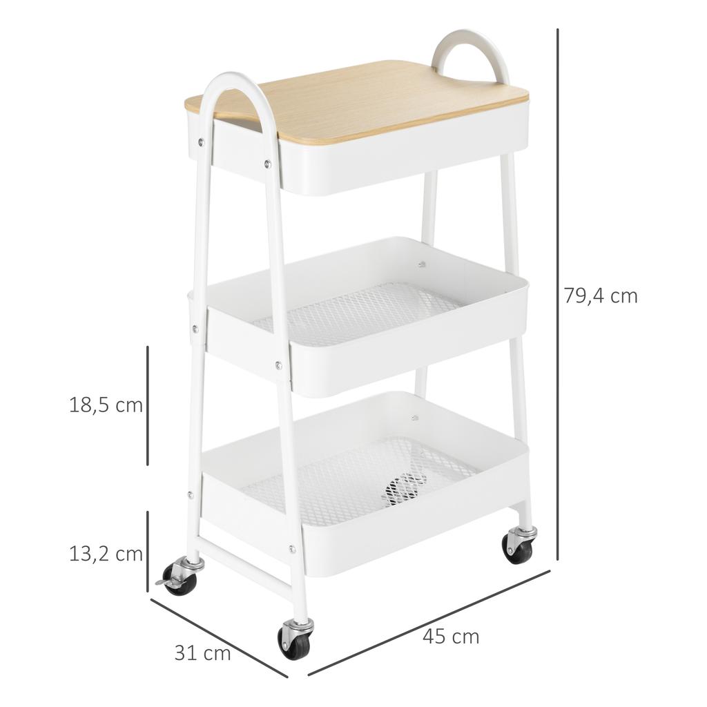 Serving Cart with 3 Tiers Kitchen Cart with Wheels Handle Kitchen Shelf with Basket and Lid Rolling Cart Utility Cart for Kitchen Office Bathroom