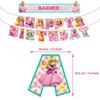 30Pcs Princess Peach Birthday Party Supplies include Banner Cake Topper Balloons