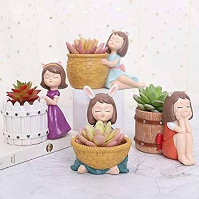 Cute Beautiful Combo Pack Of 4 Resin Girls Succulent Planter Pots Decorative Showpiece - 12 Cm  (Polyresin, Multicolor)